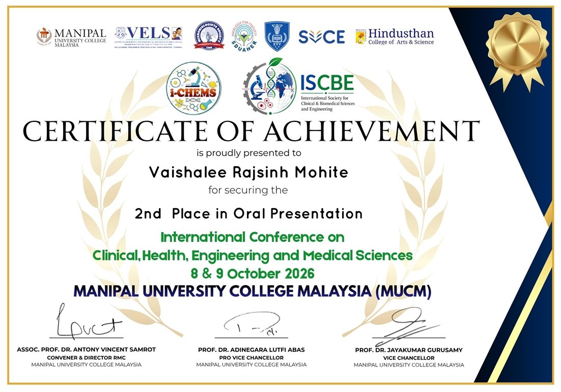 2nd Place in Oral Presentation-(i-CHEMS)