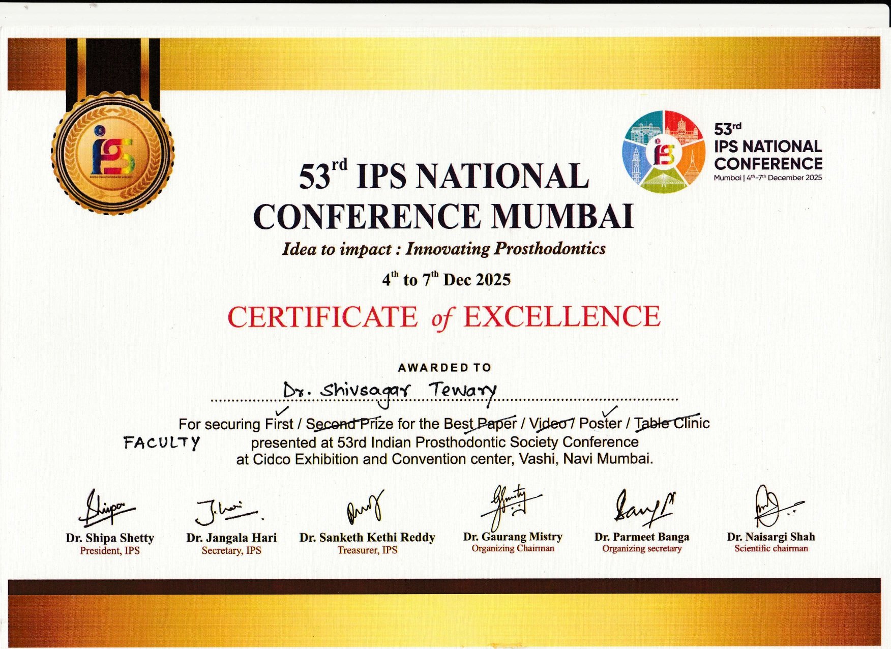 Dr. Shivsagar Tewary - achiever certificate