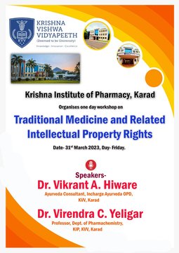KIP, Karad Organised One day workshop on " Traditional Medicine and Related Intellectual Property Rights